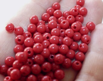 100x Red 5mm Round Acrylic Loose Beads, Beading Supplies C805