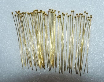 50x Gold Head Pins, 2 inch Ball Pins, 50mm Ball Head Pins for Beading, Gold Plated Ball Head Pins, Ball pins for Beading, Beading Supplies