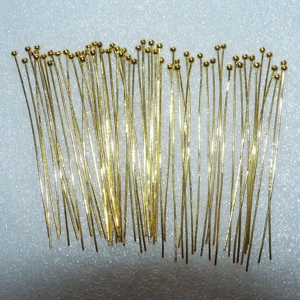 50x Gold Head Pins, 2 inch Ball Pins, 50mm Ball Head Pins for Beading, Gold Plated Ball Head Pins, Ball pins for Beading, Beading Supplies