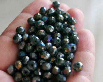 24x Dark AB Green Rondelle Crystal Glass Beads 6x4mm D352