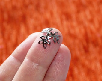 20x Black/copper Flower Bead Caps, 12mm Filigree Three Leaf