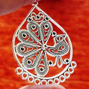 2x Peacock Charm Large Filigree 11 Hole Connectors