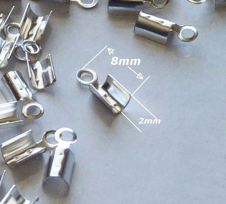 50/100x Fold Over Cord End Tip Crimps Silver Plated 8x2mm Etsy