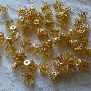 20/50x Bell Bead Caps, 8mm Gold Tone Filigree End Spacer, Hollow, Beading Supplies image 2