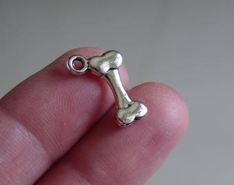 5/10x Bone Dog Charm, Antique Silver Tone