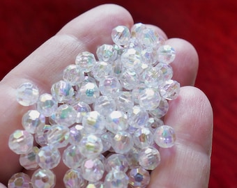 50x Transparent Rainbow 6mm Faceted Acrylic Beads, Beading Supplies G133