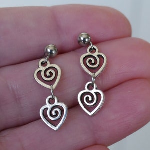 Spiral Heart Dangle Stainless Steel Ball Stud Earrings G107/2