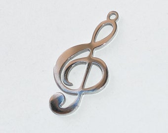 3x Stainless Steel Music Note Charms, Hypoallergenic Mirror Polished Treble Clef Pendants D072