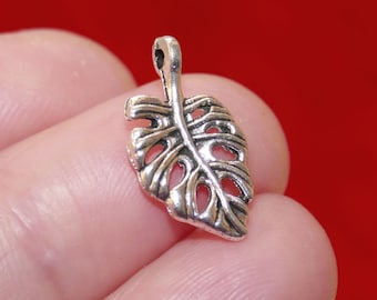 8x Maple Leaf Charms, Silver Tone Philodendron Leaves Pendants G118