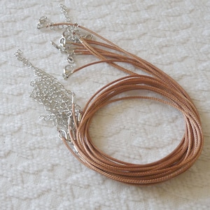 5x Brown Waxed 18&quot;  Round Necklace 1.5mm Cord + Lobster Clasp + Extension Chain, Adjustable Necklace Cord F228