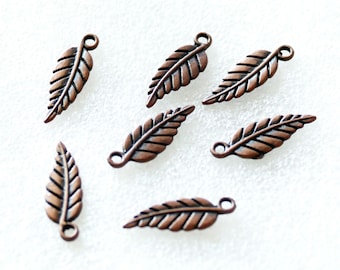 5/10x Copper Feather Indian Charm, Double Sided  Small Pendants C678