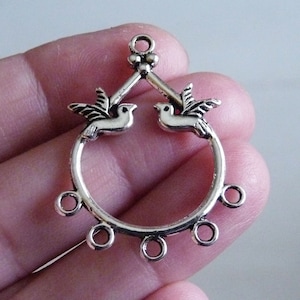 2/6x Love Birds Connector 5 Hole Charms, Antique Silver Tone