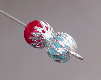 20x Flower Filigree Bead Caps, 8mm Silver Color Metal End Spacers, Beading Supplies D148
