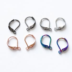 10x Stainless Steel Lever Back Earring Hooks, Hypoallergenic Rose Gold/Silver Tone/Black French Earring Locking Wire Hooks w/Open Loop C821