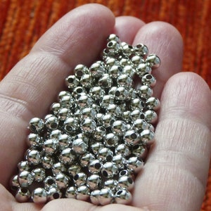 100 Round 4mm Acrylic Beads, Dull silver Tone Beading Supplies B299