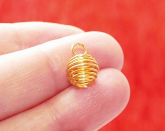 10x Bead Cage, Pearl Cage Pendants, 9x12mm Gold Tone Wire Bead Cage, Spiral Bead Holders, Earring Connector, Tiny Bead Cage C736