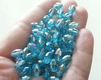 12x Lake Blue AB Oval Crystal Beads, Beading Supplies C102