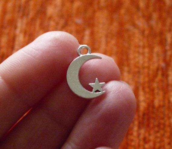 Moon Star Charms Crescent Moon With Stars Charm Antique Silver