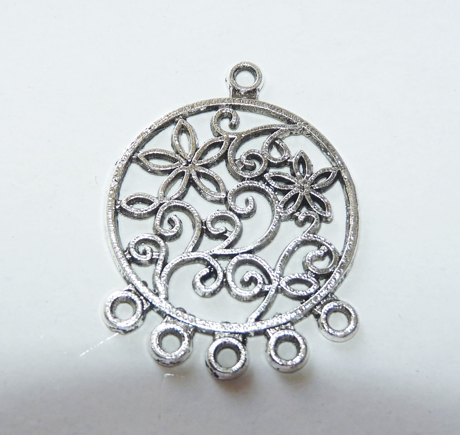 4x Flower Charm 5 Hole Connectors, Antique Silver Tone C508