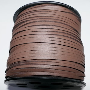 1/3 Yards Brown Faux Suede PU Flat Leather Flat Cord 3mm Wide D051