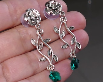 Pendientes con forma de flor de cristal verde pavo real B015