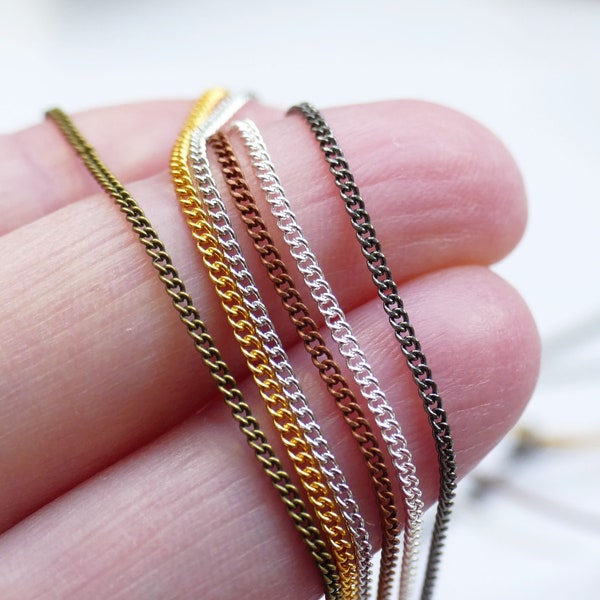 1M Dainty Closed Curb Link Necklace Chain, 6 Colors Delicate Cuban Curb Soldered Link 3.3 Feet Chain Gold/Silver/Copper/Bronze G189