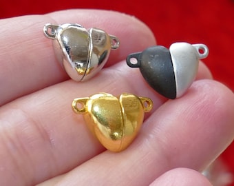 2x Heart Magnetic Clasp, Gold/Silver/Black and White Necklace Clasp Closure Pendant F265