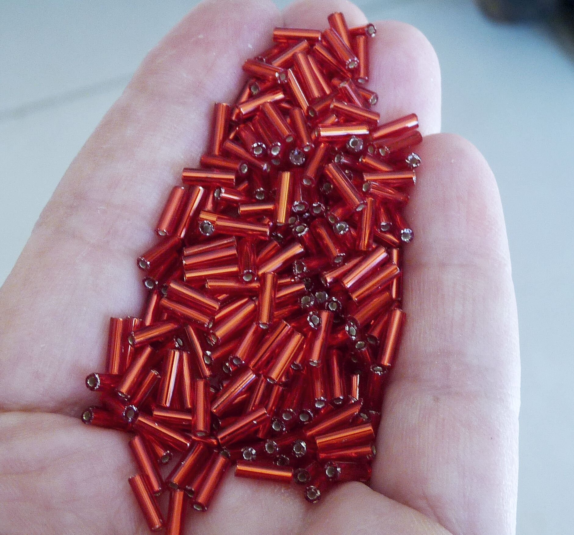 Red Bugle Beads Silver Lined Tube Beads 10g Red Bugle Beads Etsy