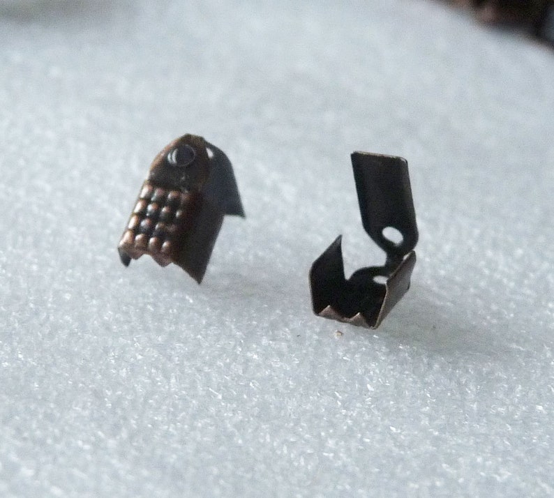 Copper Fold Over Cord End Crimps Antique Copper Cord End Clasp Connectors Leather Cord End Ribbon Cord Tip Crimps C327 Fit 4mm Flat Cord