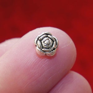 10x Flower Rose Charm Spacer Beads , Antique Silver Tone Metal Beading Supplies C252