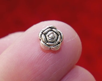 10x Flower Rose Charm Spacer Beads , Antique Silver Tone Metal Beading Supplies C252
