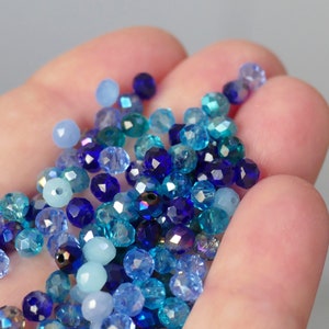 24/48x Blue Multicolor AB 6mm x 4mm/3mm x 4mm Rondelle Crystal Glass Beads, Beading Supplies G080