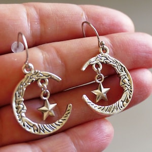 Crescent Moon Earrings, Stainless Steel Hook Earrings, Free Shipping D276