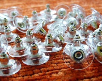 10/20/50x Silver tone  Earring Backs with Pads, Earring Stopper with Plastic Comfort Disc, Big Earring Nuts, Rubber  Earring Posts B243