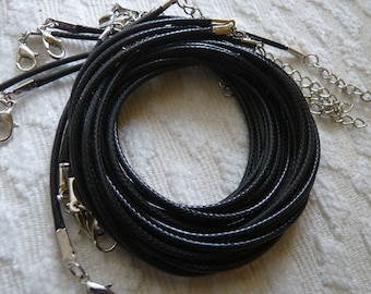 20x Black Necklace Cord, Bulk Waxed Cord, 1.5mm Waxed Cord, 17.5" Adjustable Finished Round Necklace Cord (BC11)