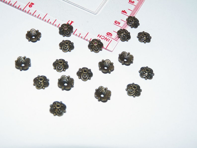 10/30x Flower Bead Caps Antique Bronze Tone Flower End Etsy