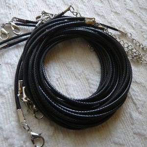 5/10x Black Waxed 1.5mm Cord, Braided Waxed Cord, High Quality 18&quot; Adjustable Round Necklace Cord + Extension Chain