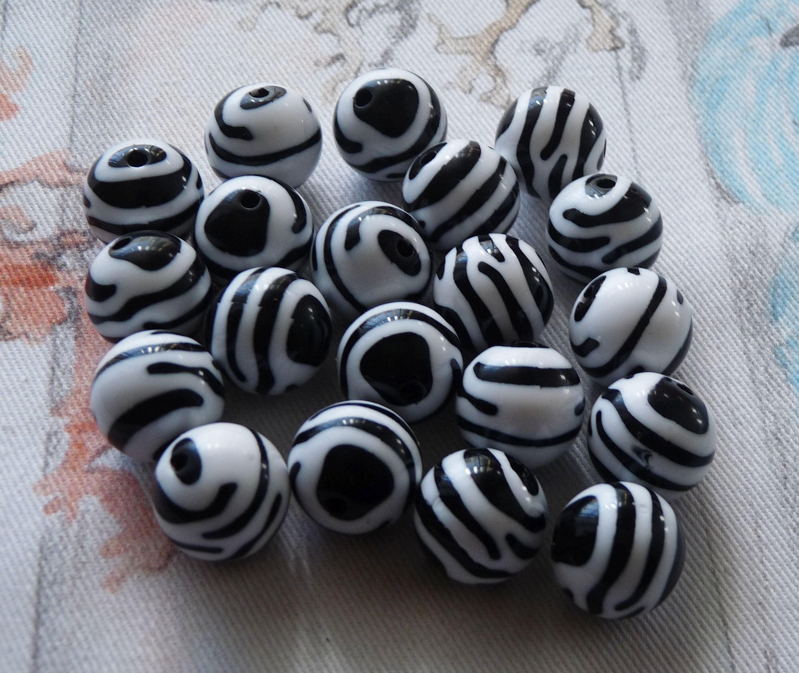 10x Striped Beads 15mm Zebra Beads 15mm Beads Black and | Etsy
