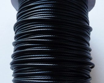 1/5 Y Black 2mm Round Waxed Corduroy Necklace Cord, Polyester Bracelet Cord, Beading Supplies (CC14)