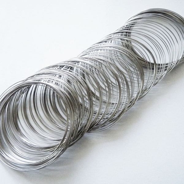 10x Hypoallergenic Bracelet Wire, Stainless Steel 0.6x60mm Silver Tone Round Memory Beading Wire C430