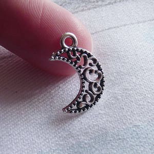 40x Moon Bulk Charms, Antique Silver Tone Crescent Moon Charms