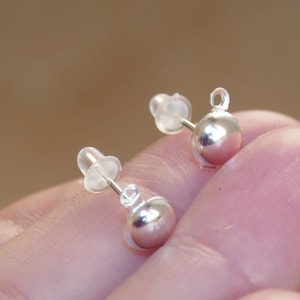 Silver Ball Stud Earrings, 6mm with Loop F100