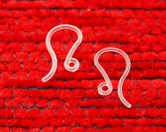 50x Plastic Clear Earring Hooks, Hypoallergenic Invisible Small Fish Earring Hooks H039