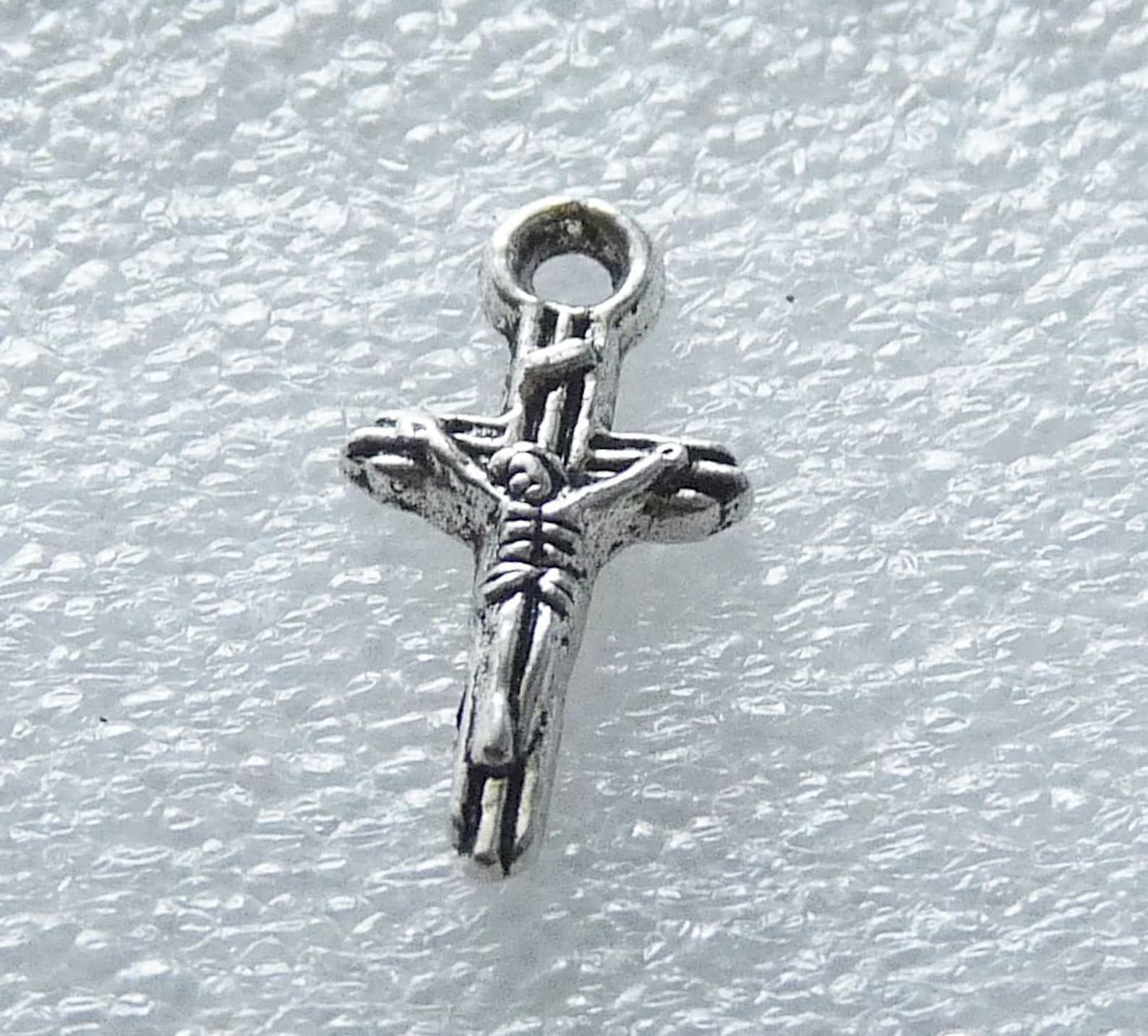 10x Cross Charm, Small Jesus on Cross Crucifix Charms for Bracelet, Antique Silver Tone Metal ...