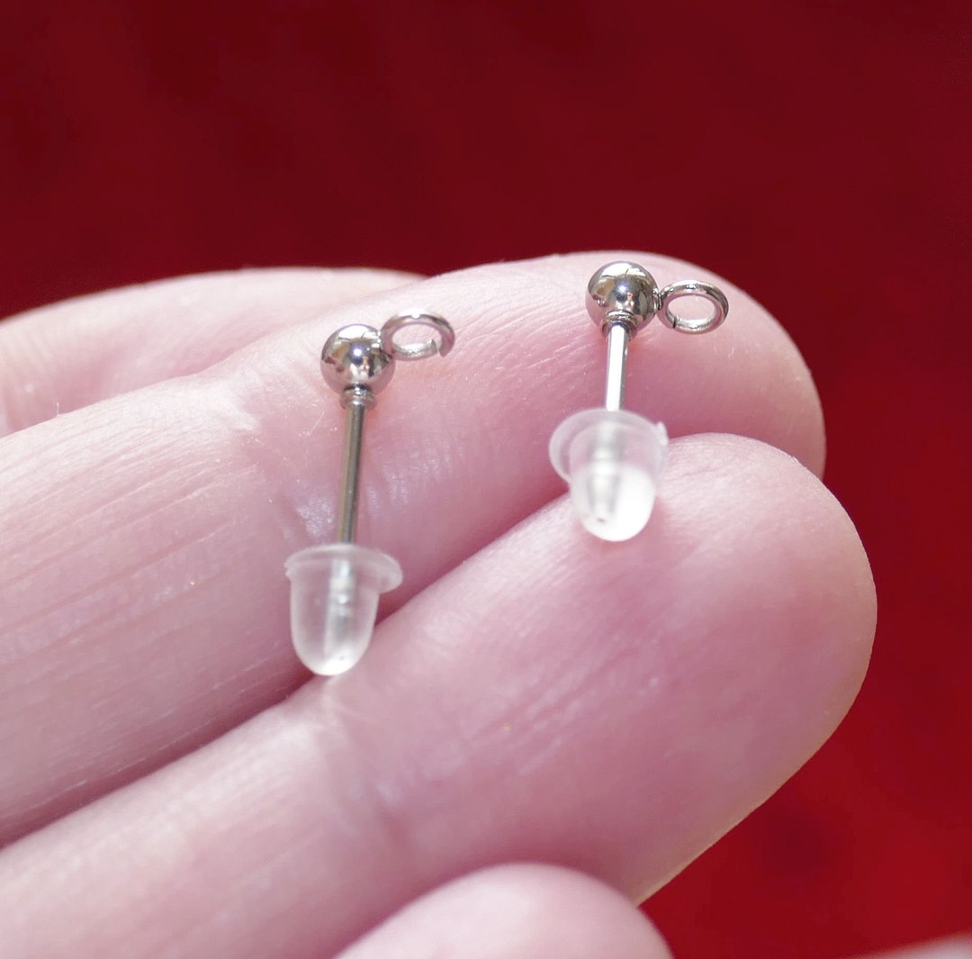 10x Stainless Steel Ball Earring Stud With Open Loop, 3mm Hypoallergenic Silver Tone Ball Head