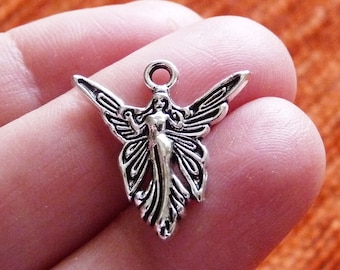 25x Angel Fairy Bulk Charms, Antique Silver Tone Pendant, Jewelry Making Supplies U124