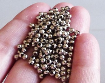 50x Edelstahl Perle Metall 3mm rund, Perlen silberfarben, Perlenzubehör D016