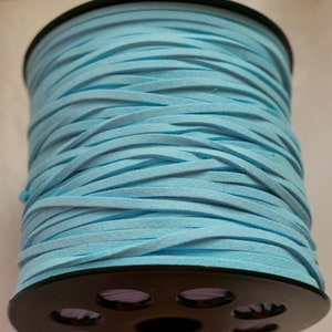 1/3 iarda di corda piatta in finta pelle scamosciata azzurra, 3 mm di larghezza, corda per bracciale in pizzo, filo piatto G129