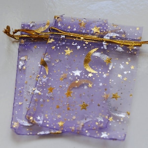 10 sacs-cadeaux en organza étoile de lune violette 7 x 9 cm, pochettes à bijoux bonbons cadeaux de fête de mariage sacs de Noël F060