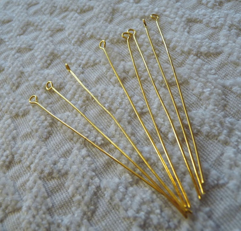 60mm Eye Pins 2.3 Inches Long Eye Pins Gold Plated Pins Etsy
